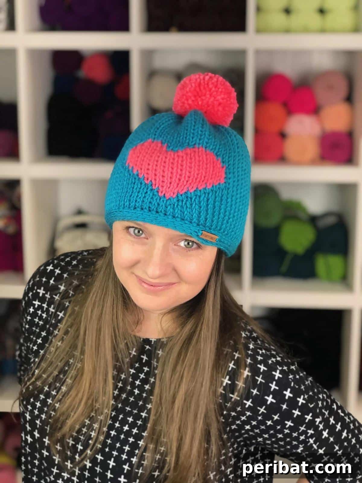 29 Beautiful Tunisian Crochet Projects 8 Tunisian Heart Beanie, a cozy hat adorned with a charming heart motif, ideal for new crafters.