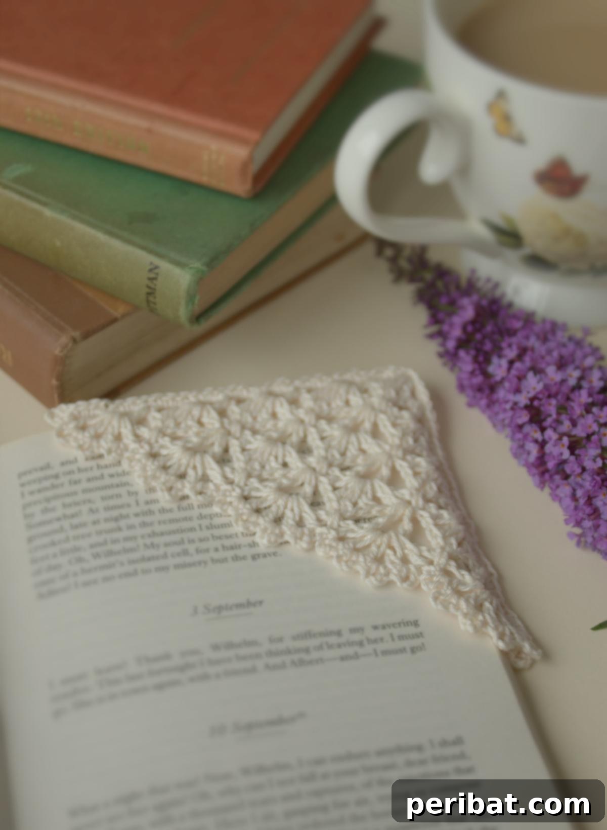 36 Free Crochet Bookmark Designs 13 A unique Crochet Corner Bookmark featuring intricate lacing design, placed on a book page.