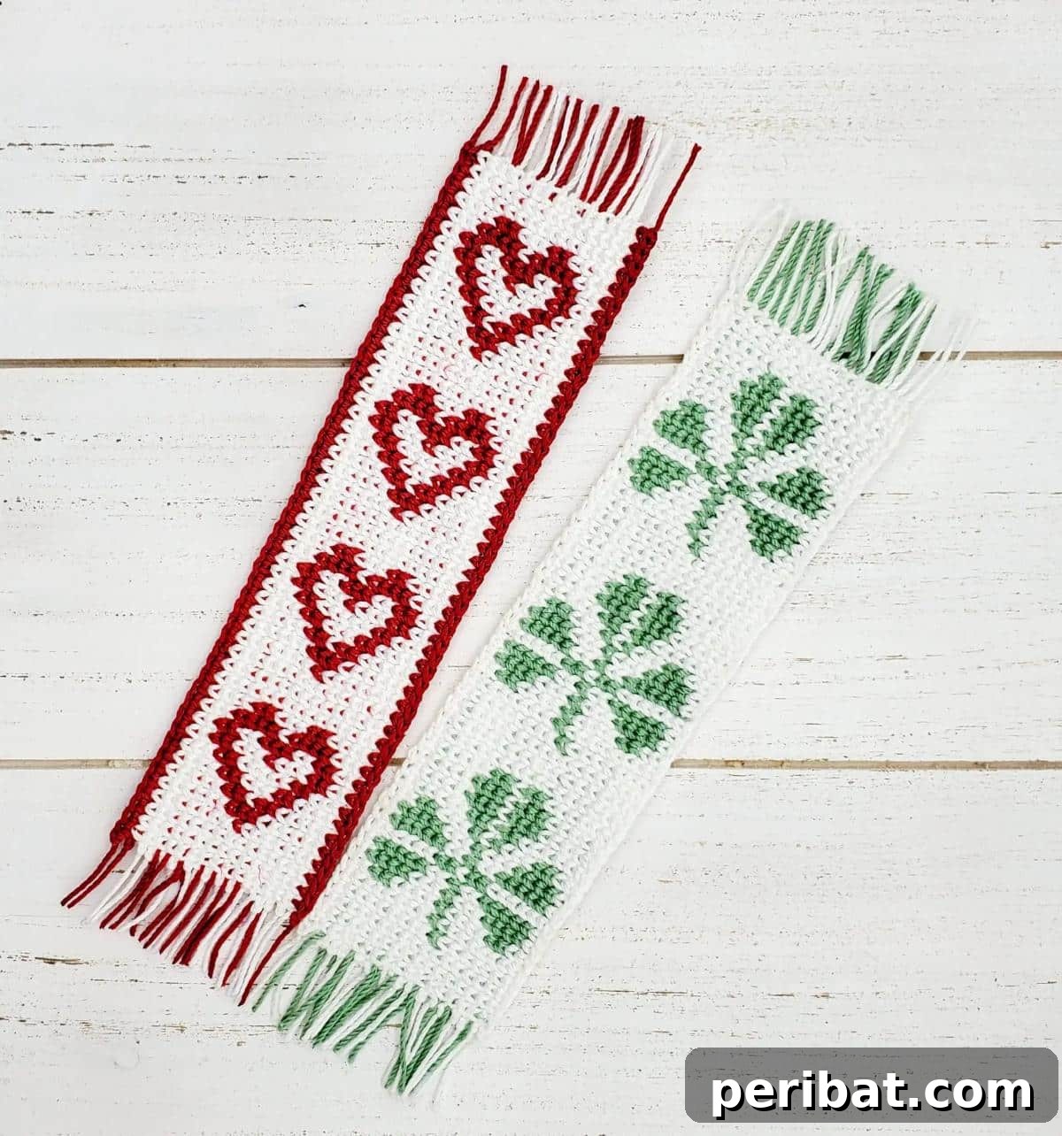 36 Free Crochet Bookmark Designs 30 A charming Heart and Leaf Crochet Bookmark, combining a red heart with a green leaf.