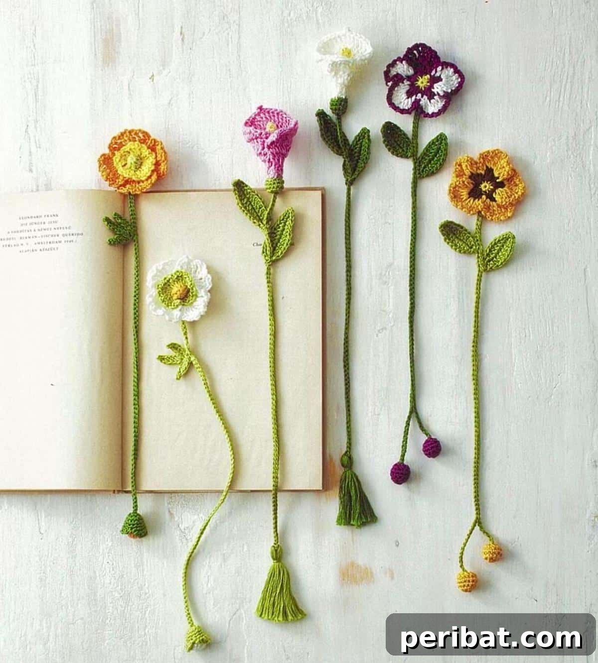 36 Free Crochet Bookmark Designs 34 A collection of Flowers Crochet Bookmarks in different styles, colors, and petal arrangements.