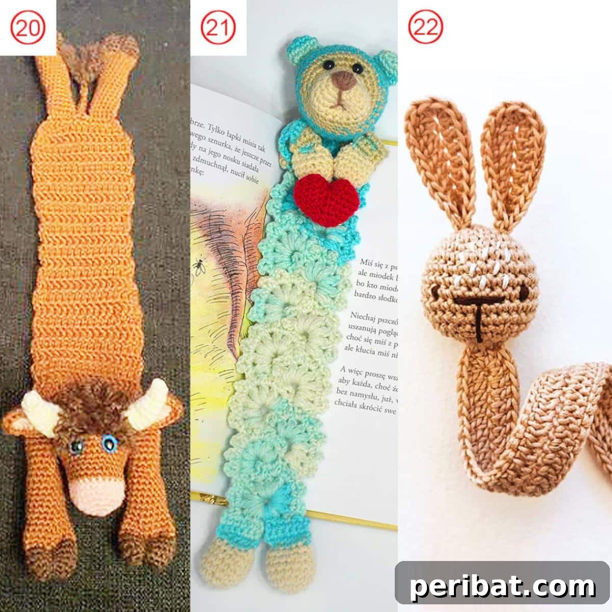 36 Free Crochet Bookmark Designs 35 A collage of 38 Handmade Knitted Bookmarks, featuring various designs like flowers, rainbows, and animals.
