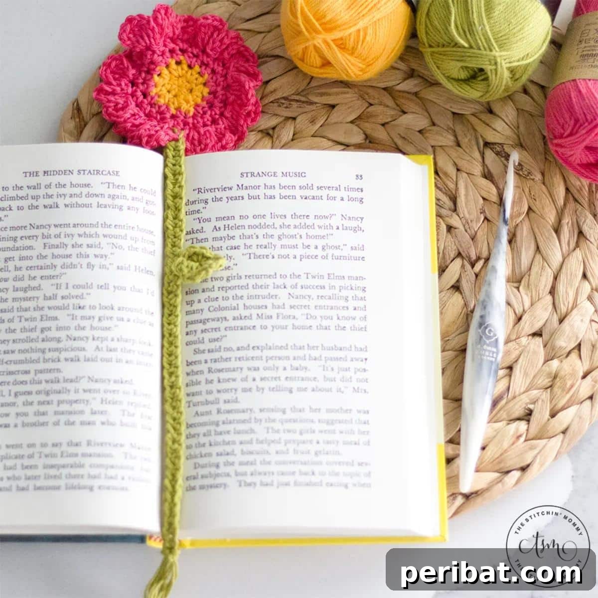 36 Free Crochet Bookmark Designs 7 Bright Summer Flower Bookmarks in various colors with green stems.