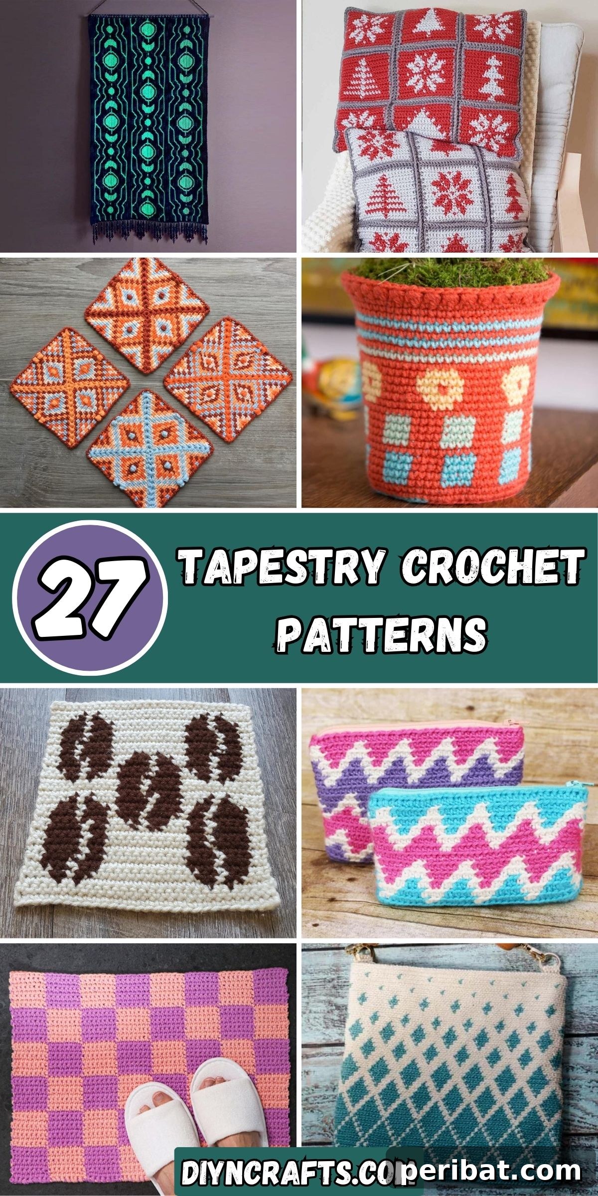 27 Unique Tapestry Crochet Patterns 2 Tapestry crochet patterns collection featuring a variety of colorful and textured items like bags, cozies, and decorative pieces.
