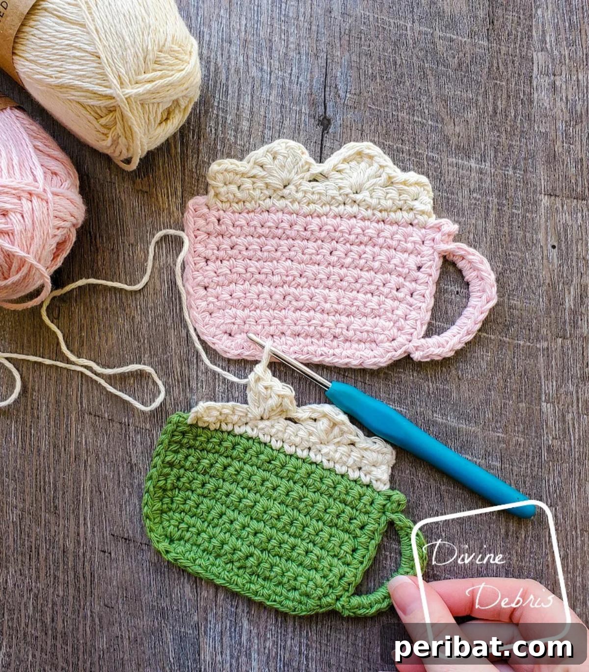 34 Inspiring Crochet Coaster Patterns 15 A cozy mug of cocoa crochet coaster, featuring a creamy top and a rich brown base, perfect for warm beverages.