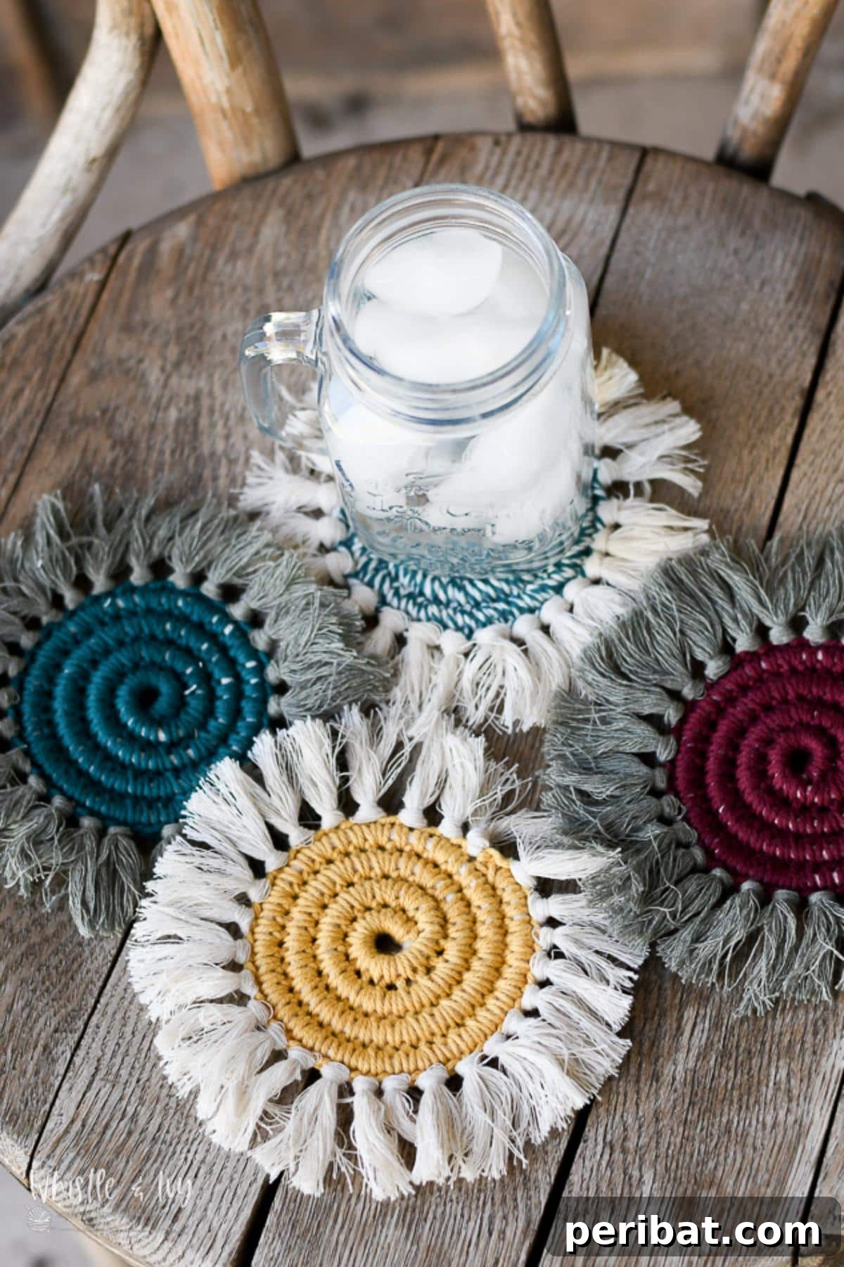 34 Inspiring Crochet Coaster Patterns 20 Unique crochet coasters crafted around a rope, providing a rustic texture and robust durability.