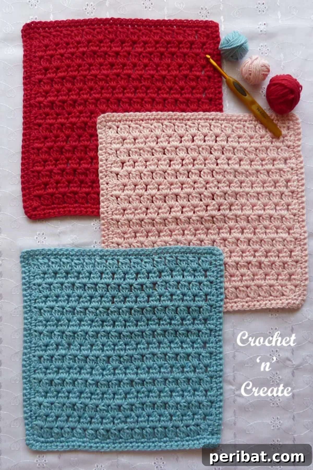 A beautifully textured crochet round fan potholder in a deep blue, featuring a captivating shell stitch pattern that exudes elegance.