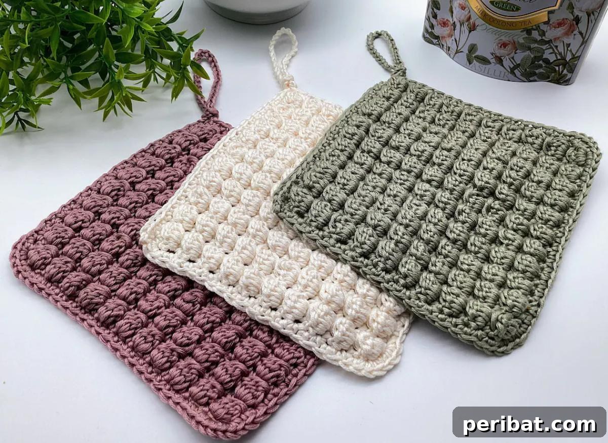 A variety of charming crochet pot holders and hot pads, showcasing vibrant holiday themes and festive colors, perfect for seasonal gifting.