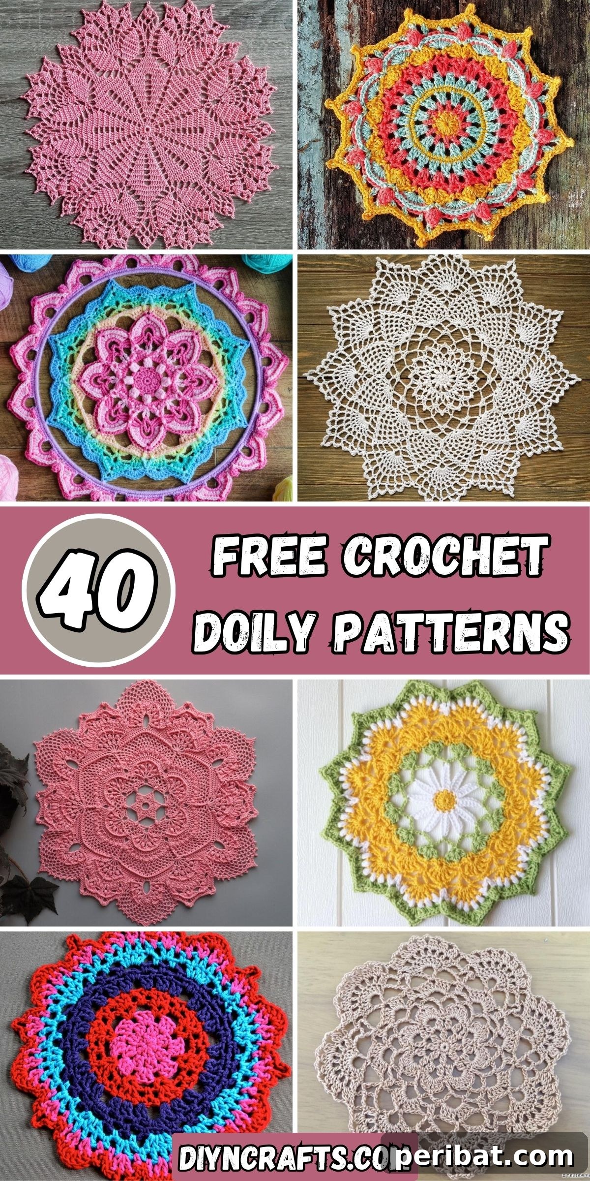 40 Charming Free Crochet Doily Designs 2 40 Free Crochet Doily Patterns collage.
