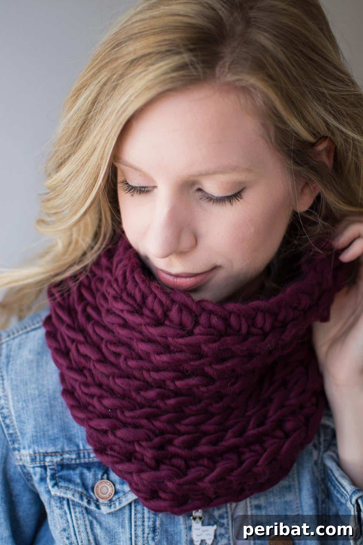 26 Quick & Cozy Chunky Crochet Projects 8 A close-up of The Ridge Cowl, highlighting its prominent ribbed texture and cozy, knit-like appearance.
