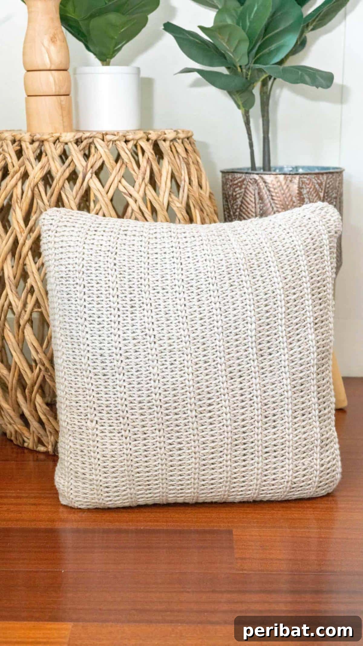 40 Creative Crochet Pillow Projects 25 A warm nutmeg colored crochet pillow, featuring a traditional round stitch pattern that creates a soft, inviting texture.