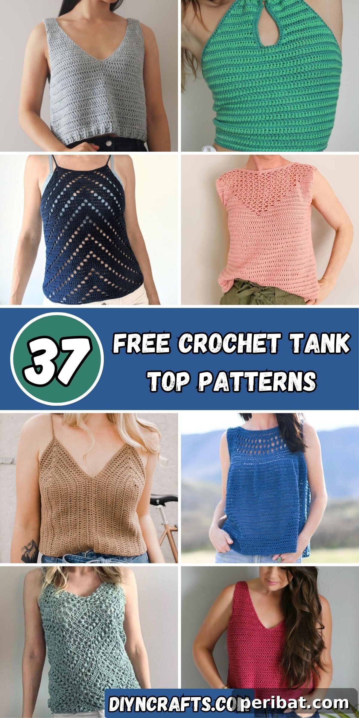 A vibrant collage showcasing 37 diverse free crochet tank top patterns for various styles and skill levels.