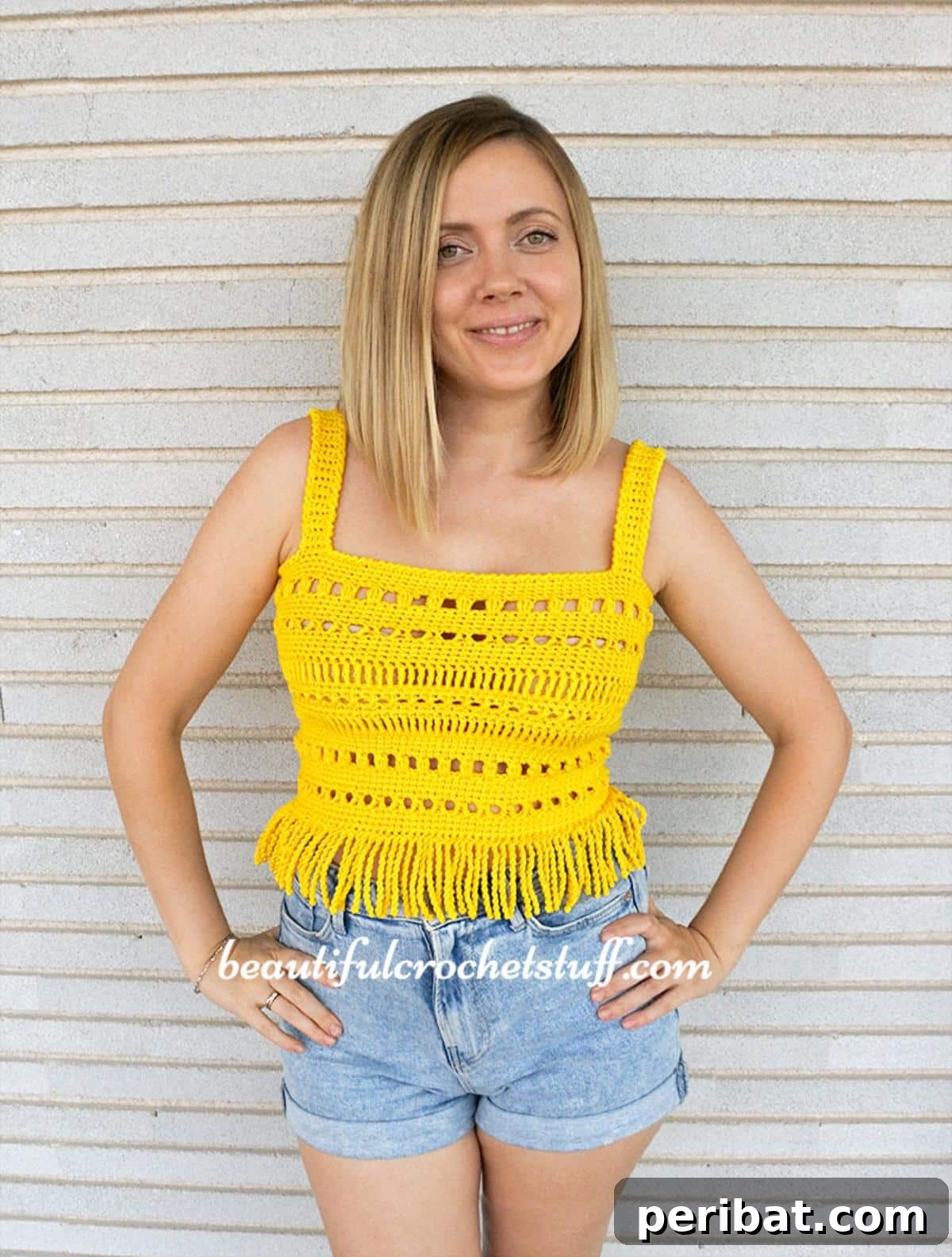 Textured Crochet Casual Tank Top with stringy edges for effortless everyday wear.