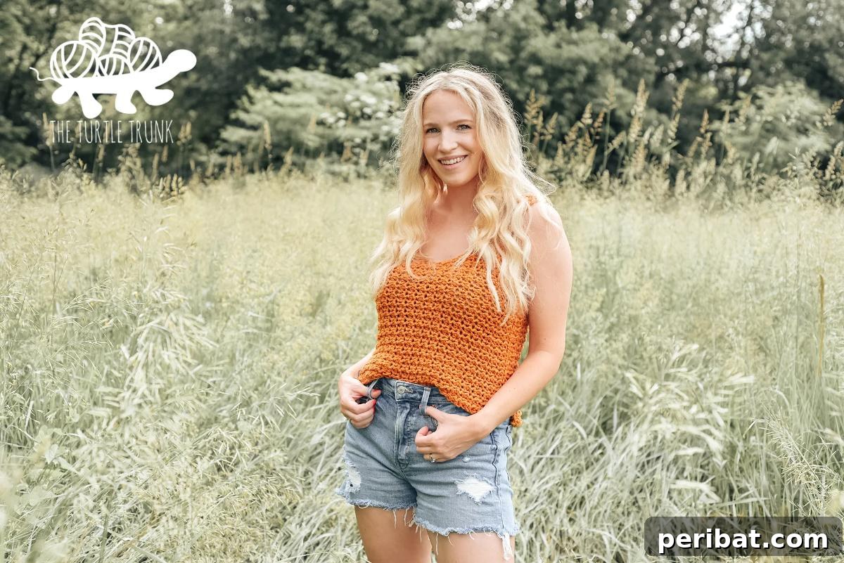 Comfortable Sweet Tea Tank Top pattern with v-neckline and textured stitch.