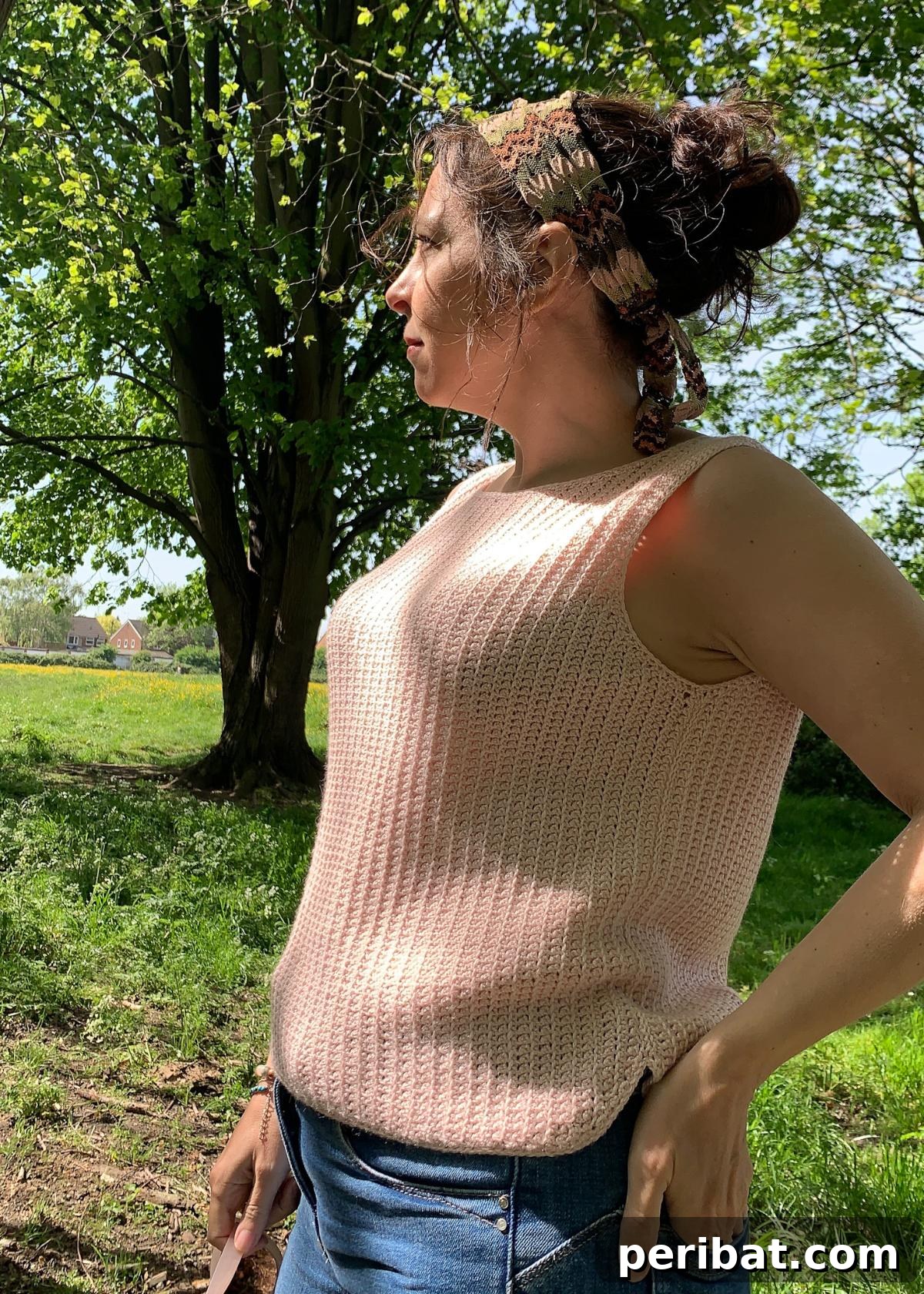 Elegant Summer Side Tank Top with delicate lace pattern for balmy evenings.
