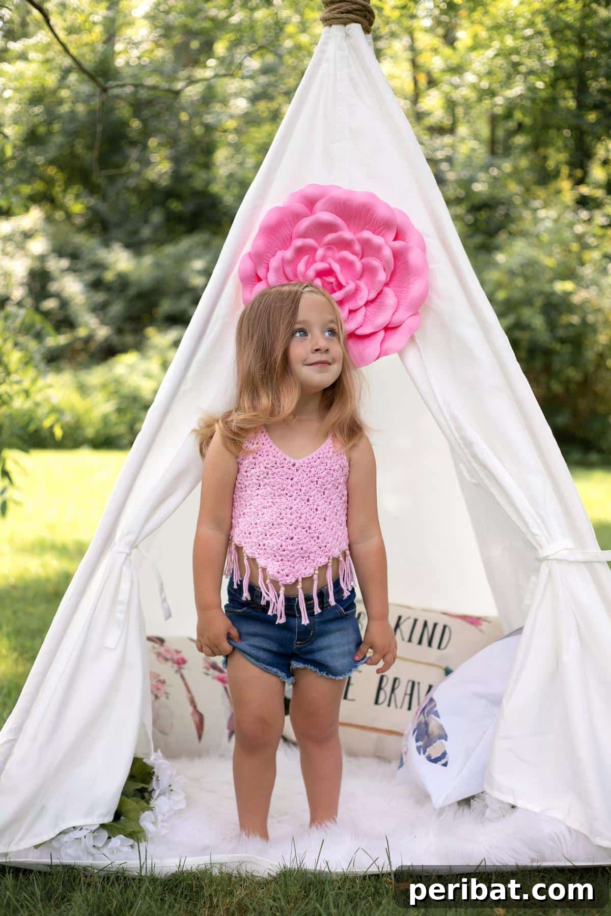 Adorable Meadow Halter Crochet Tank Top for Kids, perfect for summer play.