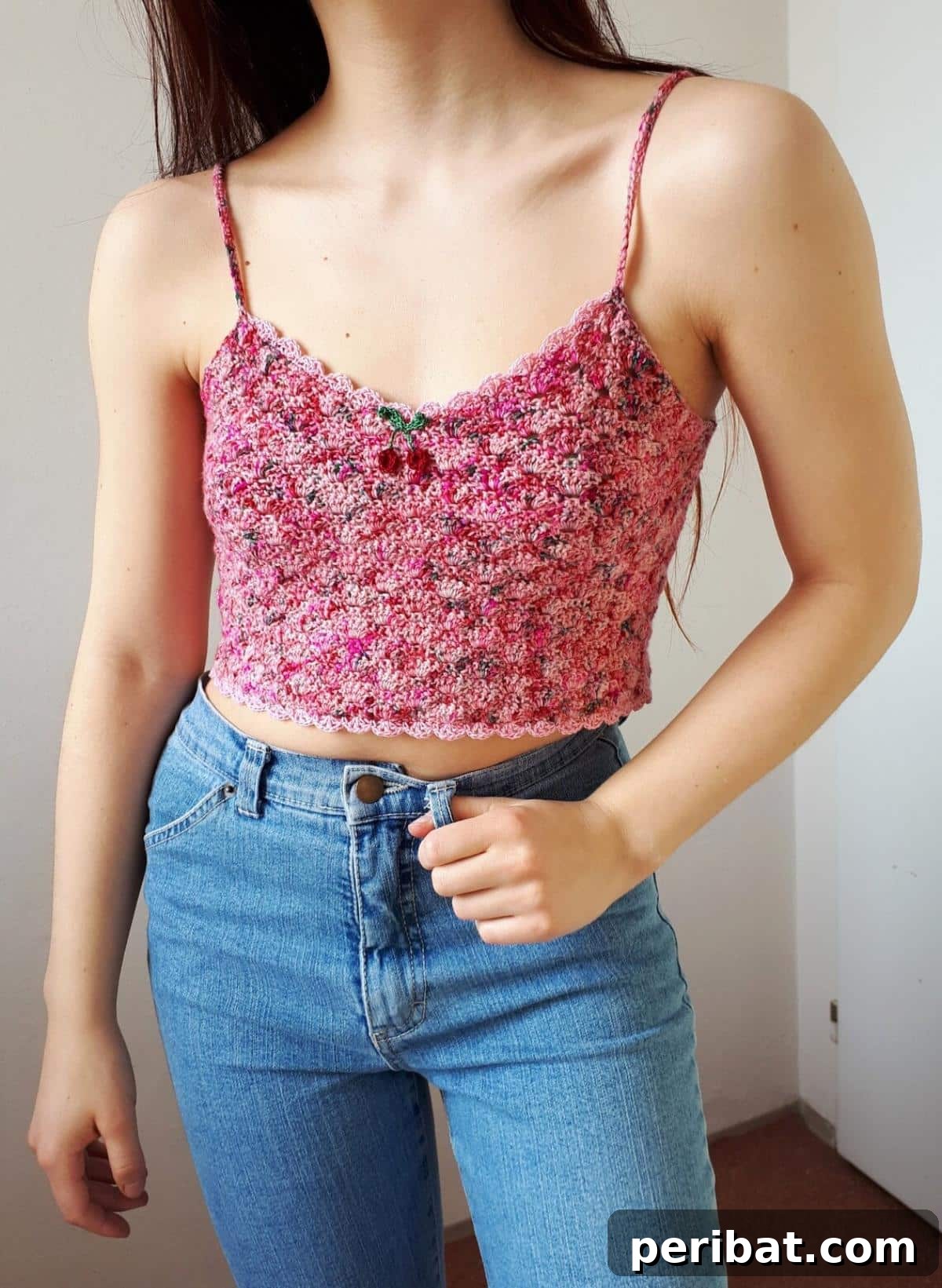 Cute and flirty Cherry Lady Crochet Tank Top pattern, perfect for summer.