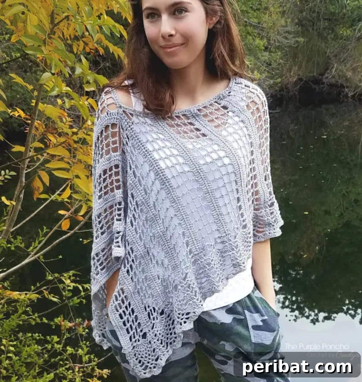 Pineapple Poncho, a unique crochet pattern featuring geometric shapes inspired by a pineapple, creating an intricate design.