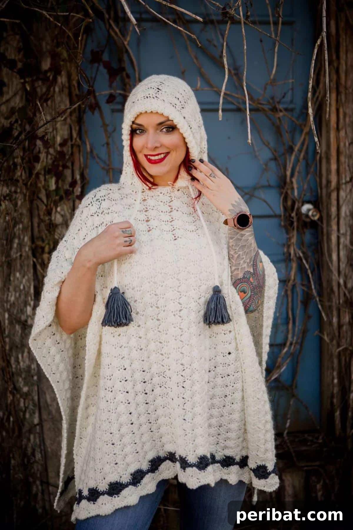 Polcinigo Poncho, a trendy and comfortable crochet pattern suitable for any season, offering versatile style.