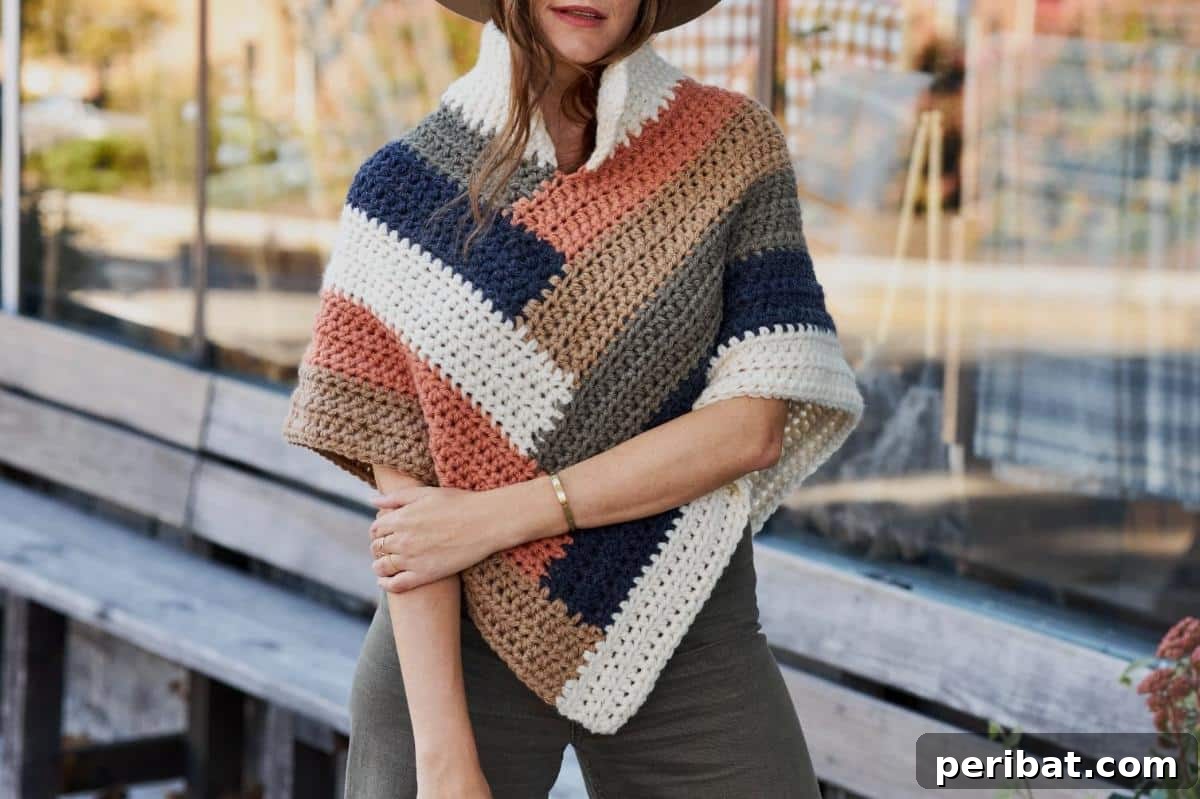 Hue + Me Kaleidoscope Poncho, a mesmerizing crochet design inspired by complex and colorful patterns.