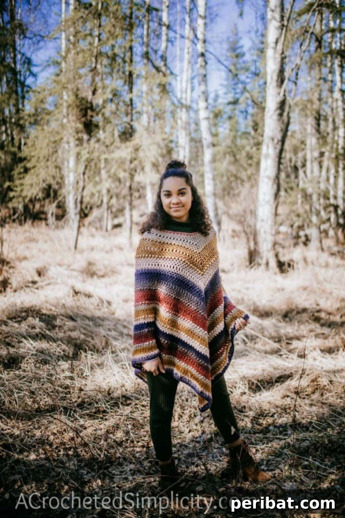 Wasilla Poncho, a free and easy crochet poncho pattern featuring a simple yet elegant design suitable for all skill levels.