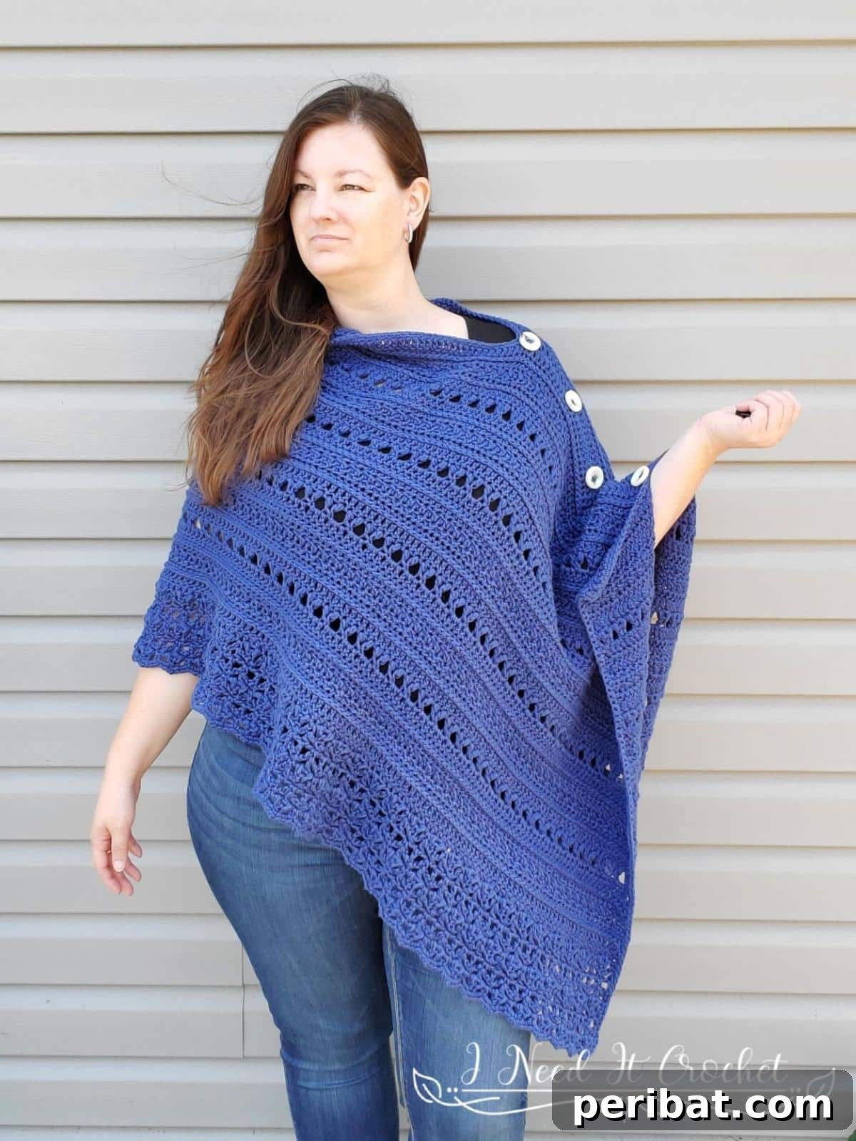 Transitions Poncho, a versatile crochet pattern perfect for layering and adapting to different seasons and styles.