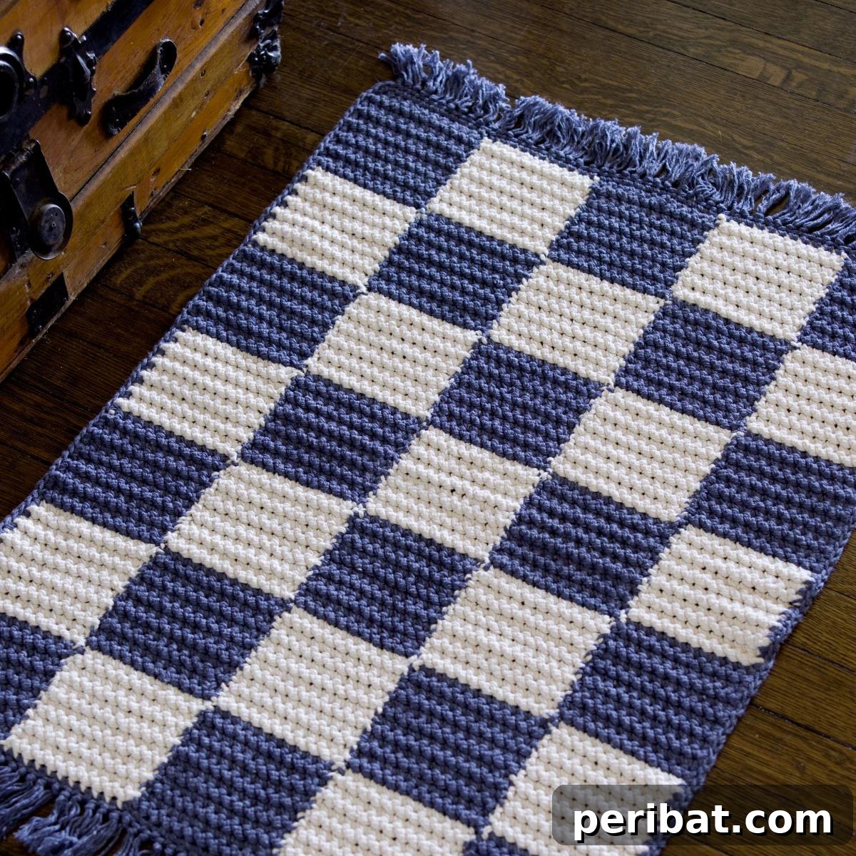 Creative Coziness: 38 Crochet Rug Ideas 9 Red Heart Crochet Checkerboard Rug
