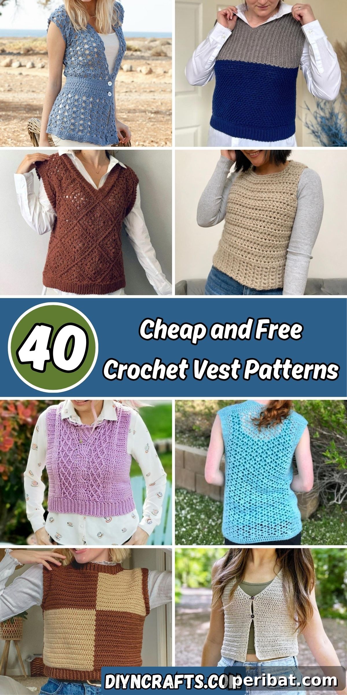 40 Chic Crochet Vest Designs 2 40 Cheap and Free Crochet Vest Patterns collage. A beautiful collection of crochet vests in various styles and colors, inspiring crafters of all levels.
