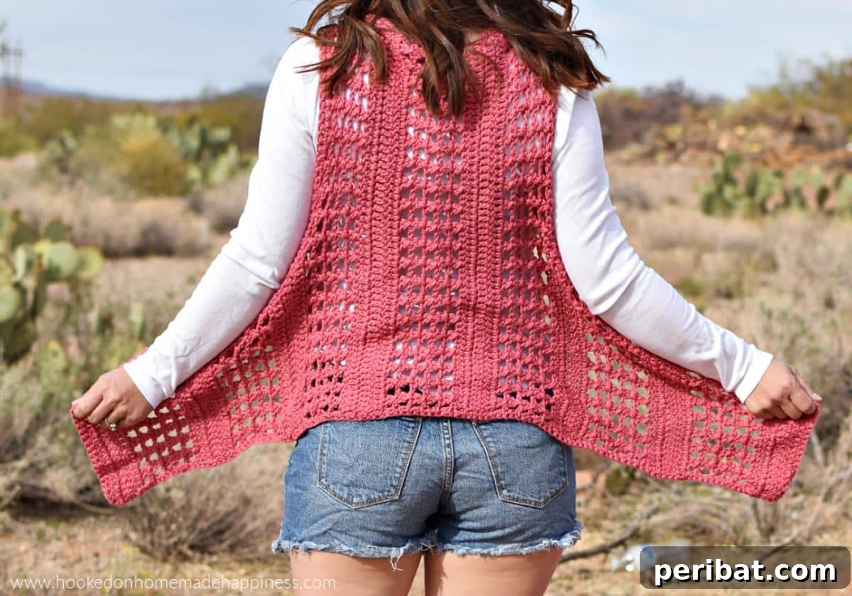 40 Chic Crochet Vest Designs 18 I Love Summer Vest - A light and breezy crochet vest design inspired by the warmth and joy of summer, featuring a loose fit.