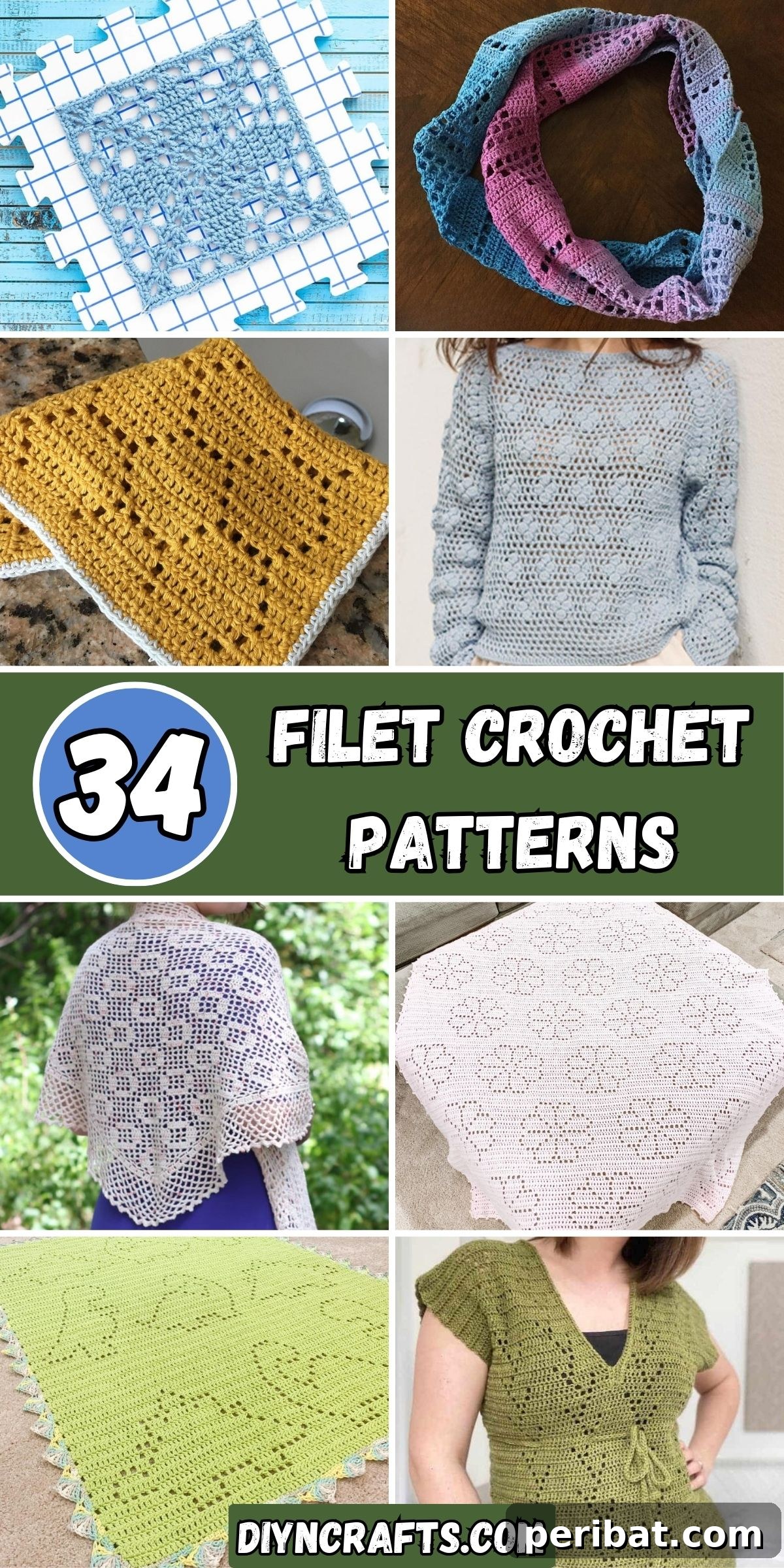 34 Filet Crochet Patterns collage.