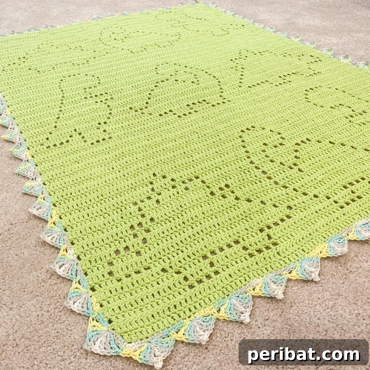 Filet Crochet Baby Blanket with Dinosaurs