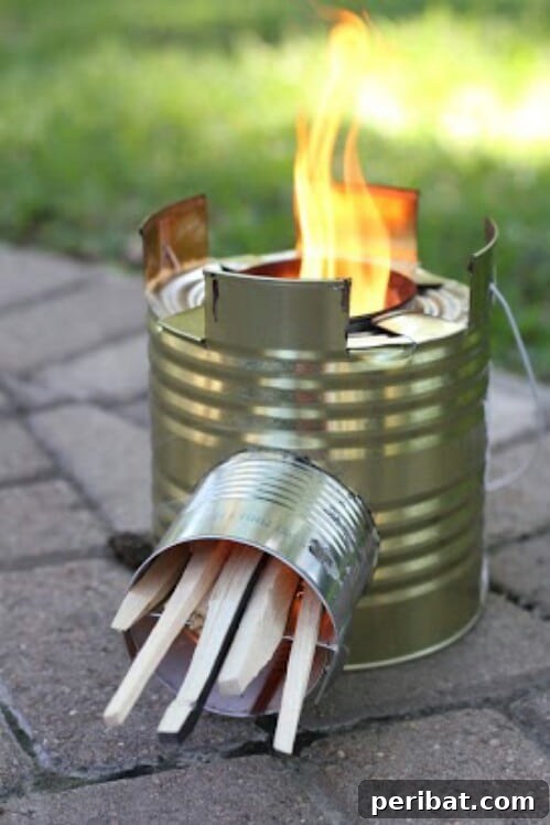 Tin Can Treasures: Transforming Recycled Metal into Stunning Home Decor 23 Working rocket stove made from tin cans, ideal for backpacking