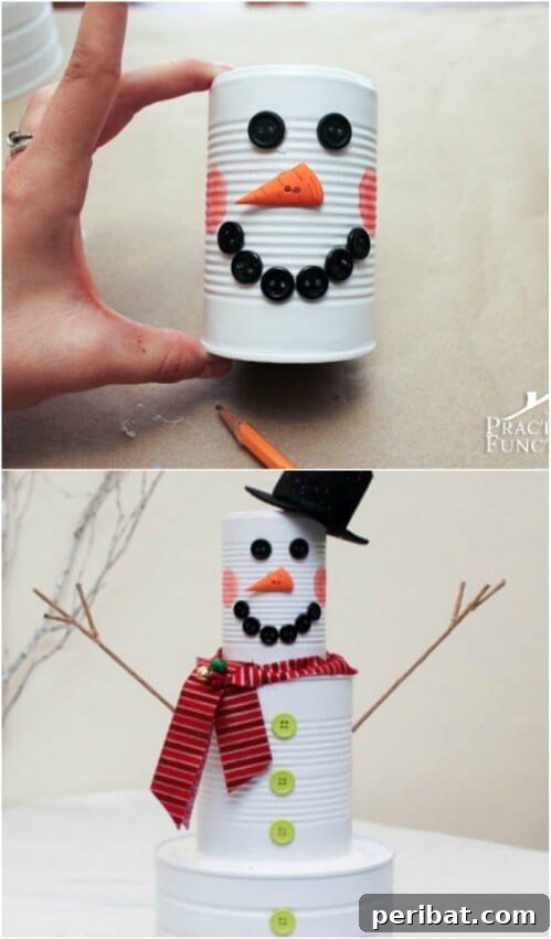 Tin Can Treasures: Transforming Recycled Metal into Stunning Home Decor 29 Cute tin can snowman decoration for Christmas