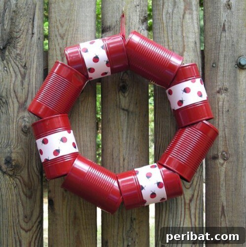 Tin Can Treasures: Transforming Recycled Metal into Stunning Home Decor 4 Charming wreath made from painted red tin cans