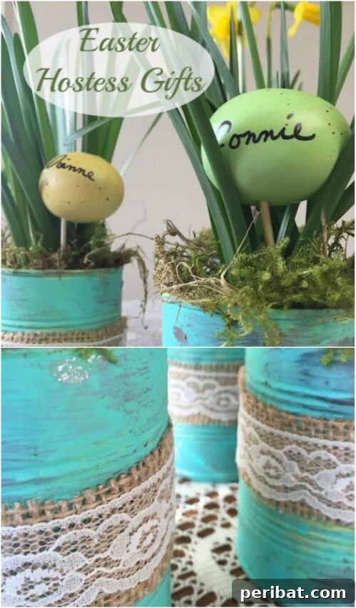 Tin Can Treasures: Transforming Recycled Metal into Stunning Home Decor 32 Spring-themed tin can planters decorated with burlap and lace