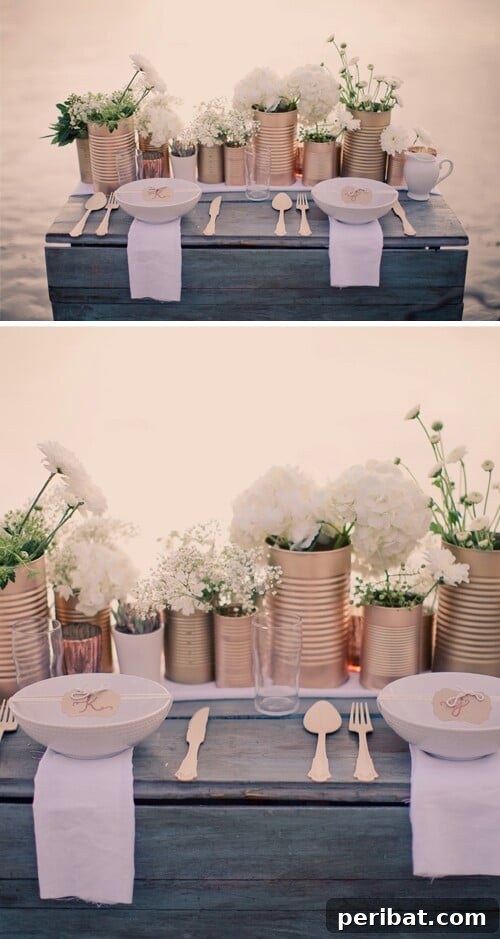 Tin Can Treasures: Transforming Recycled Metal into Stunning Home Decor 33 Rustic wedding centerpieces made from tin cans filled with flowers