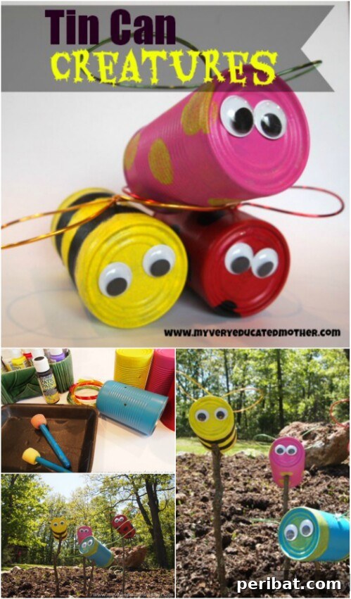 Tin Can Treasures: Transforming Recycled Metal into Stunning Home Decor 47 Cute tin can lawn critters with googly eyes and floral wire wings