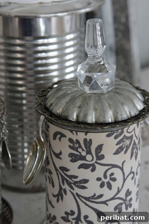 Tin Can Treasures: Transforming Recycled Metal into Stunning Home Decor 50 Amazing tin can containers with teacups acting as lids, featuring metallic embellishments