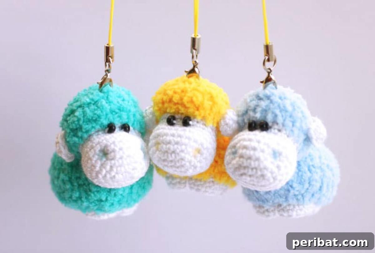 38 Adorable Crochet Keychain Patterns 25 Sheep Keychains with fluffy white bodies and cute faces.