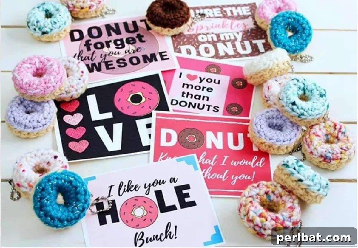 38 Adorable Crochet Keychain Patterns 34 Crochet Easy Donut Keychain with pink frosting and colorful sprinkles.
