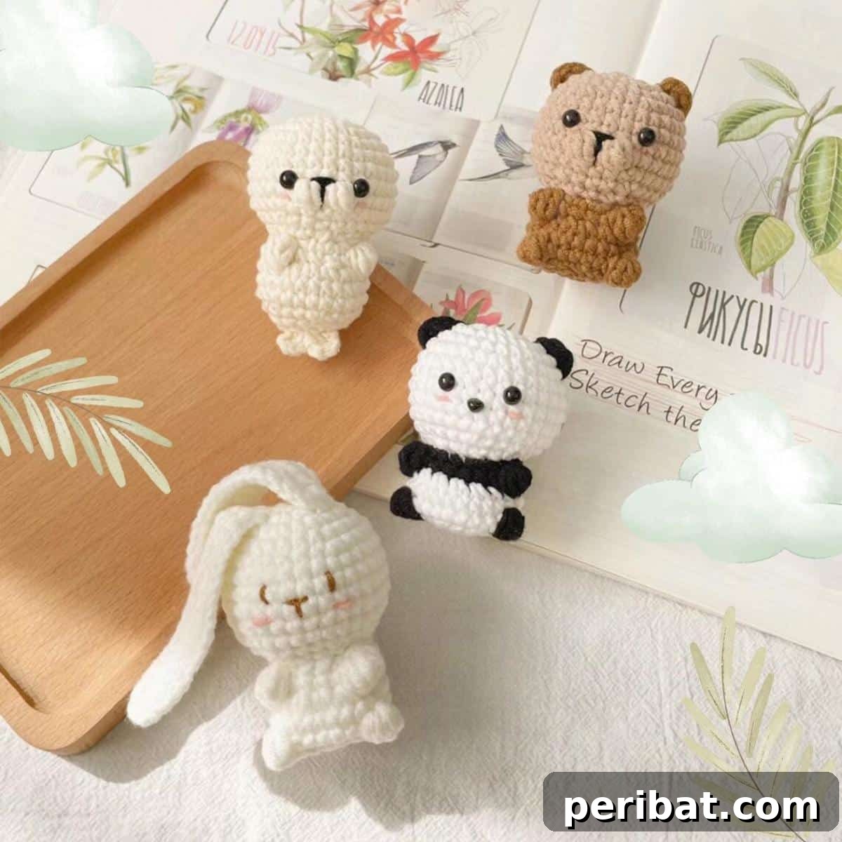 38 Adorable Crochet Keychain Patterns 38 Animal Crochet Keychains, showcasing four different small animals.