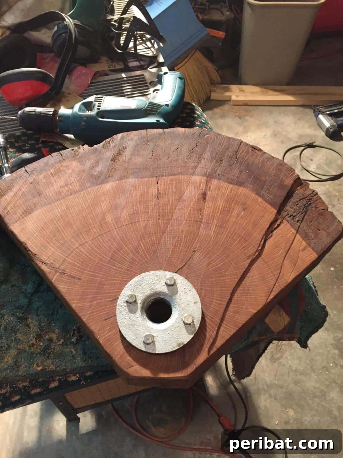 DIY Oak Tree Bookshelf Project 16 Applying Boiled Linseed Oil to the sanded oak pieces to enhance natural grain.