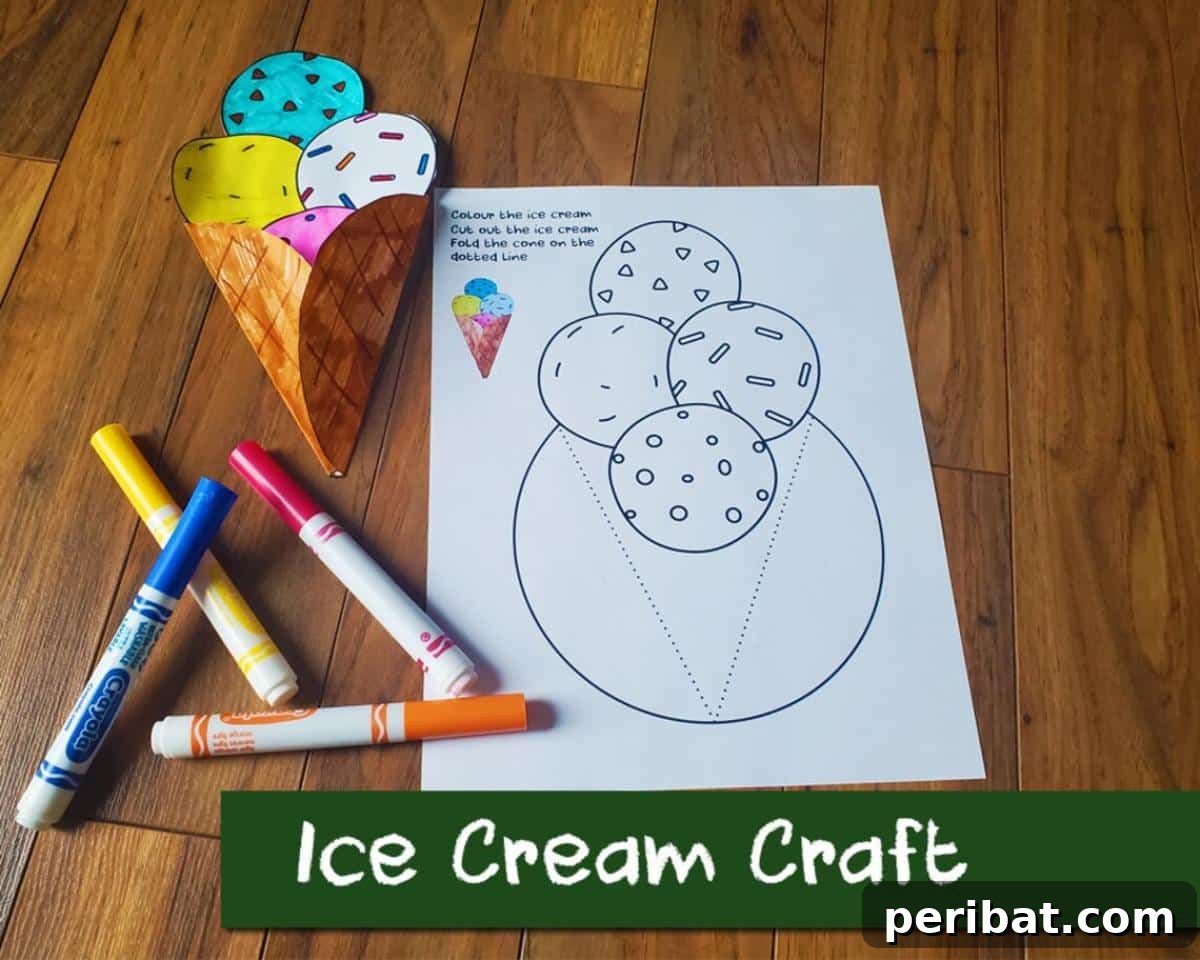 22 Creative Ice Cream Cone Projects for Summer Fun 21 A fun and hands-on ice cream cone crafting activity for preschoolers, showing various cut-out paper shapes and embellishments ready to be assembled into ice cream cones by small hands.