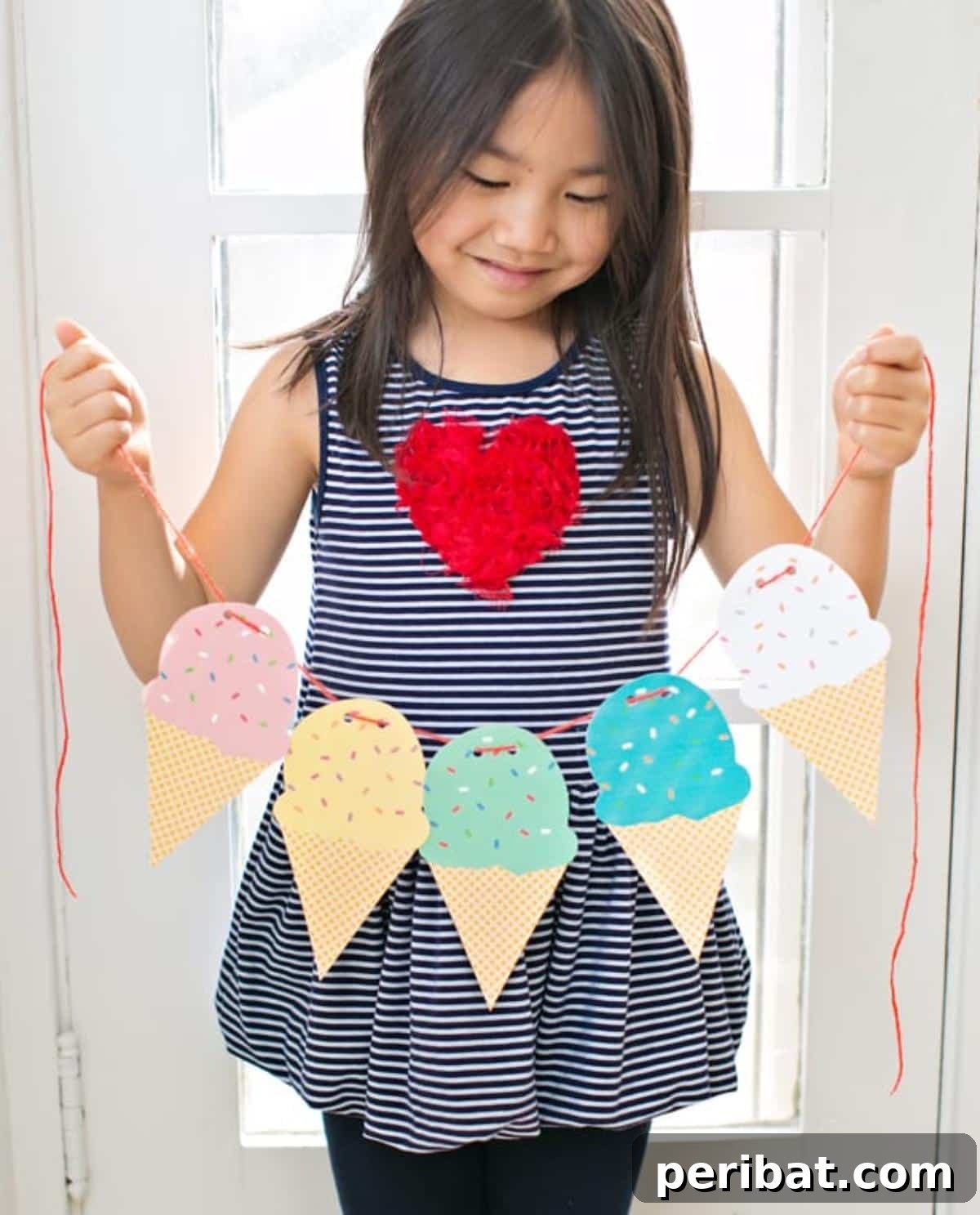 22 Creative Ice Cream Cone Projects for Summer Fun 5 A vibrant ice cream banner printable garland, featuring multiple colorful ice cream cones and scoops strung together, perfect for party decorations or a child's room.