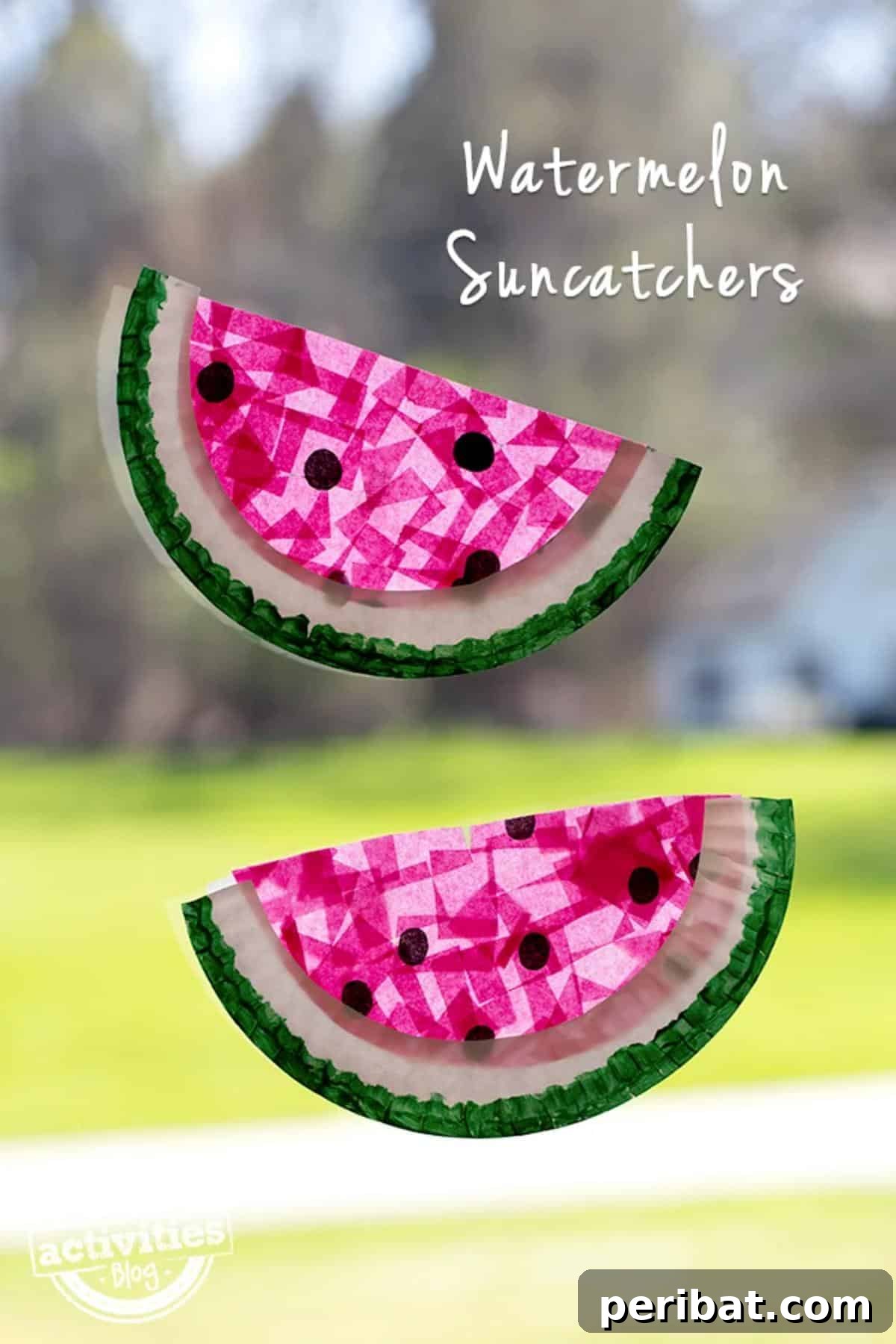 39 Juicy Watermelon Craft Ideas 20 Bright and colorful paper plate watermelon suncatcher craft, sparkling beautifully in sunlight.