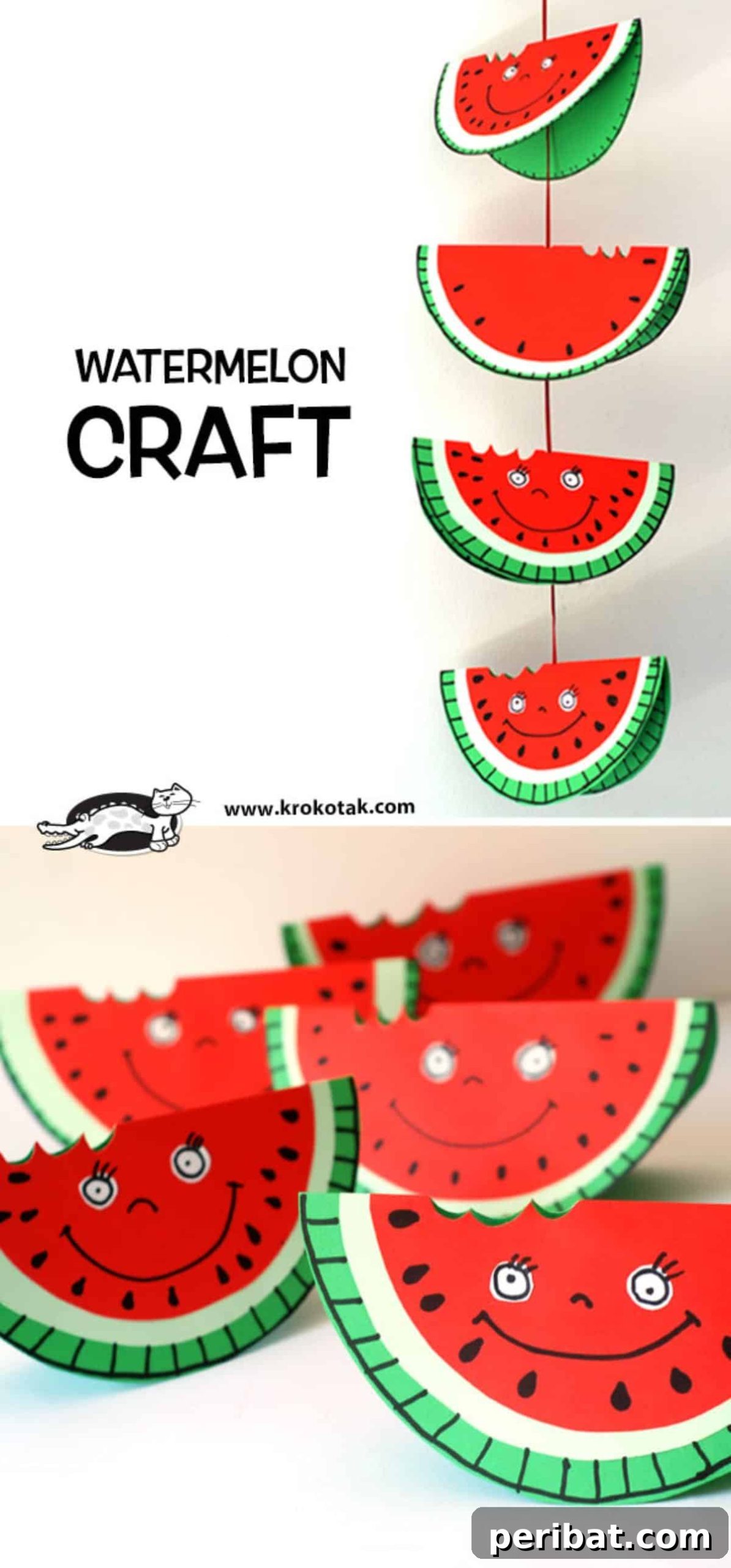 39 Juicy Watermelon Craft Ideas 26 Colorful watermelon mobile featuring various slices, ideal for a nursery, kids' room, or cheerful summer decor.