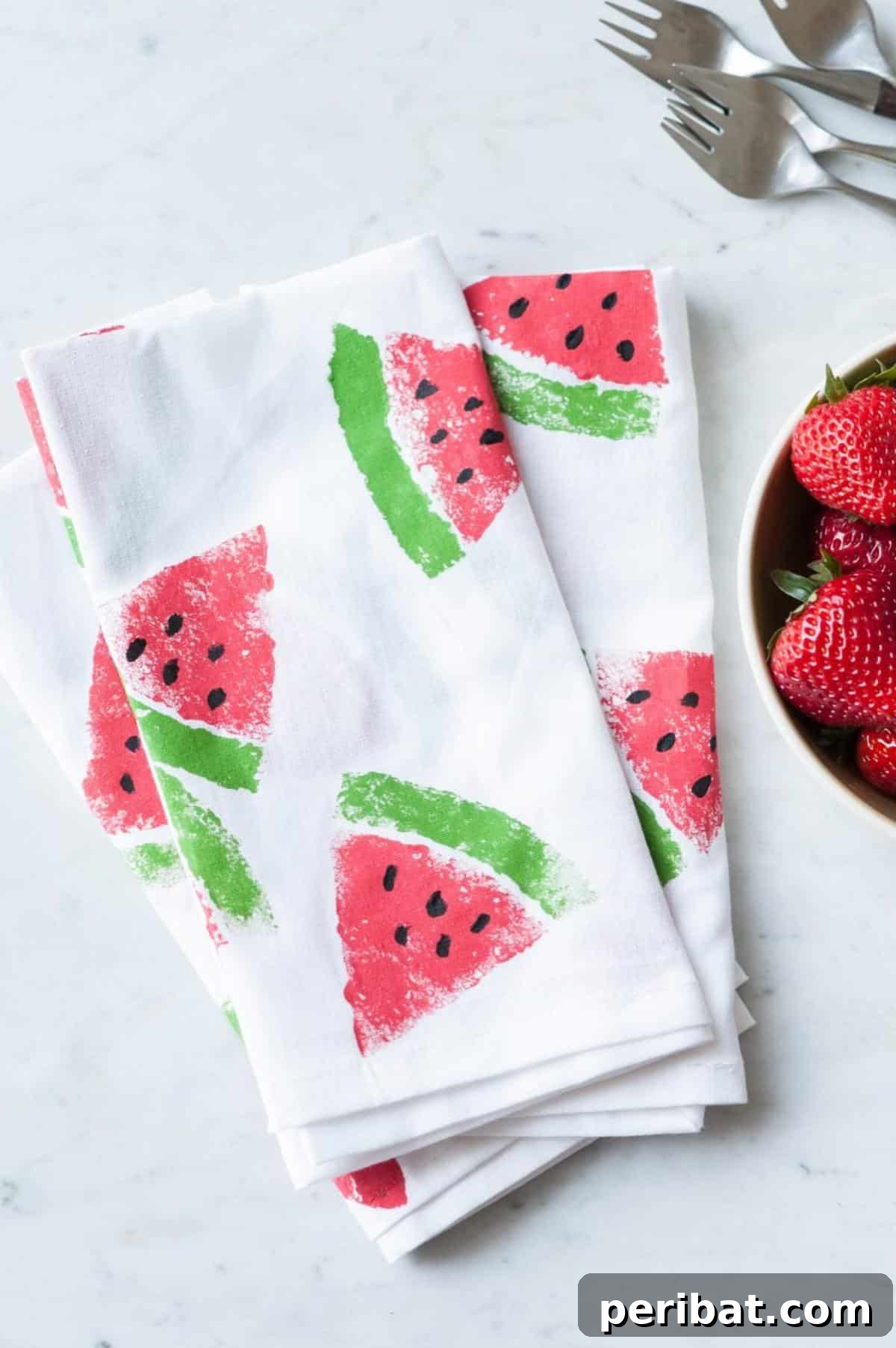 39 Juicy Watermelon Craft Ideas 28 Handmade DIY watermelon print napkins, adding a personalized and festive touch to any summer table setting.