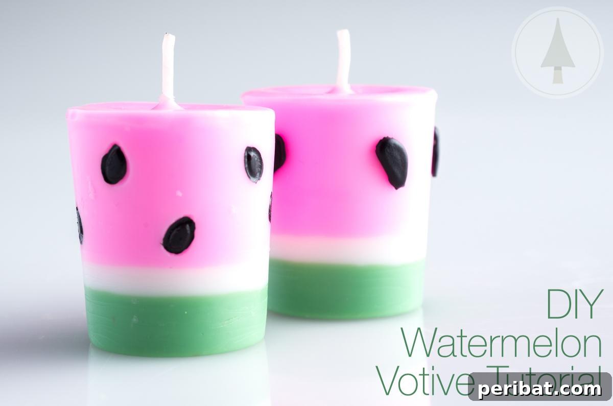 39 Juicy Watermelon Craft Ideas 36 Charming watermelon votives, glowing softly, perfect for adding summer ambiance to any space.