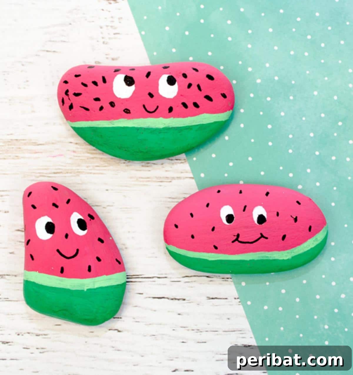 39 Juicy Watermelon Craft Ideas 10 Adorable watermelon painted rocks created by kids, perfect for garden decor or thoughtful gifts.