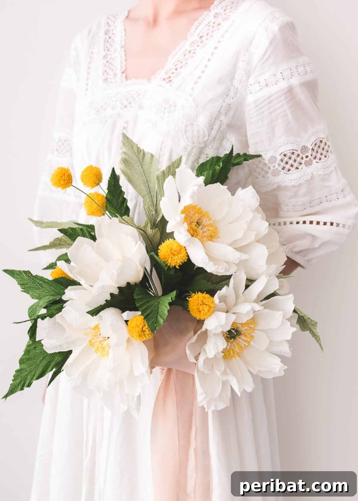 Master the Art of Crepe Paper Flowers: 25 DIY Projects 17 A stunning Paper Flower Wedding Bouquet, a beautiful and thrifty alternative to fresh flowers.