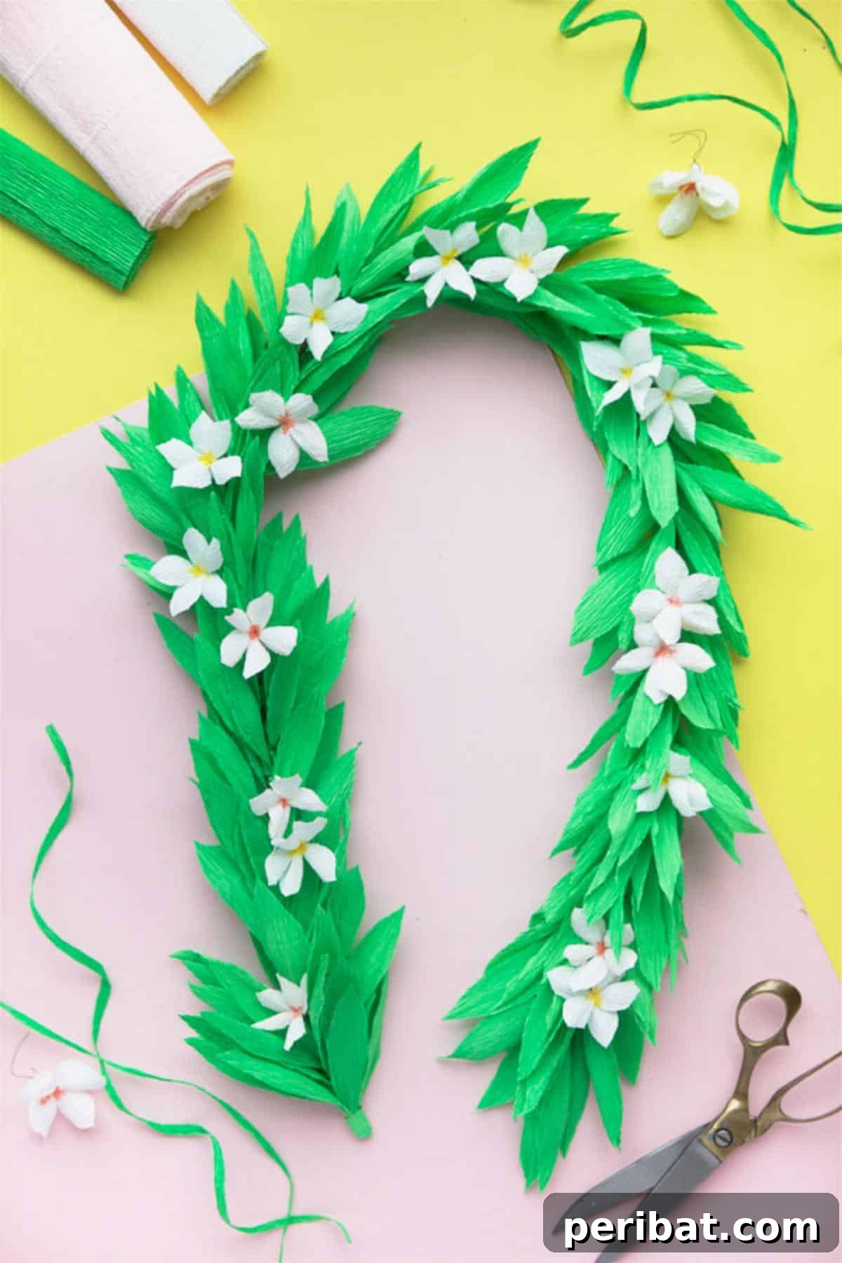Master the Art of Crepe Paper Flowers: 25 DIY Projects 21 A vibrant DIY Crepe Paper Lei, bringing tropical freshness and vacay vibes.